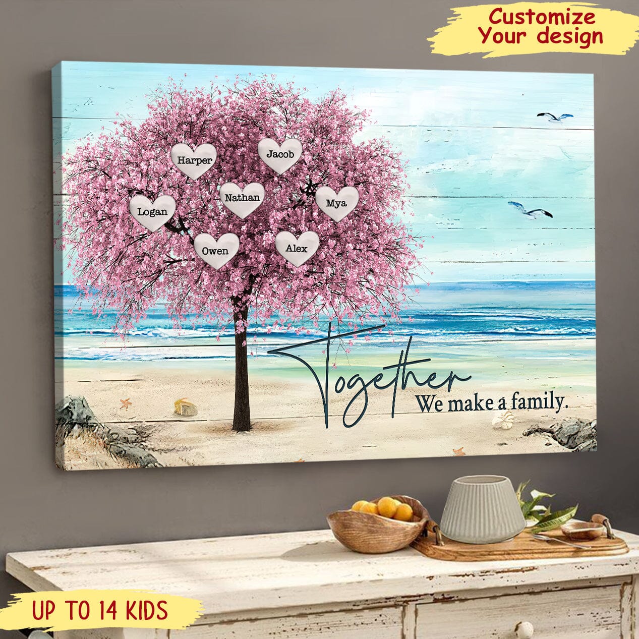 Personalized Family Tree Canvas Art: Custom Names 'Together We Make a Family' Gift