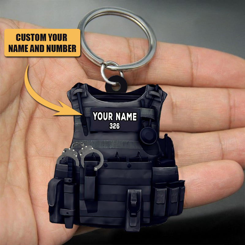 Personalized Police Vest Keychain: Custom Name & Number Hero Tribute