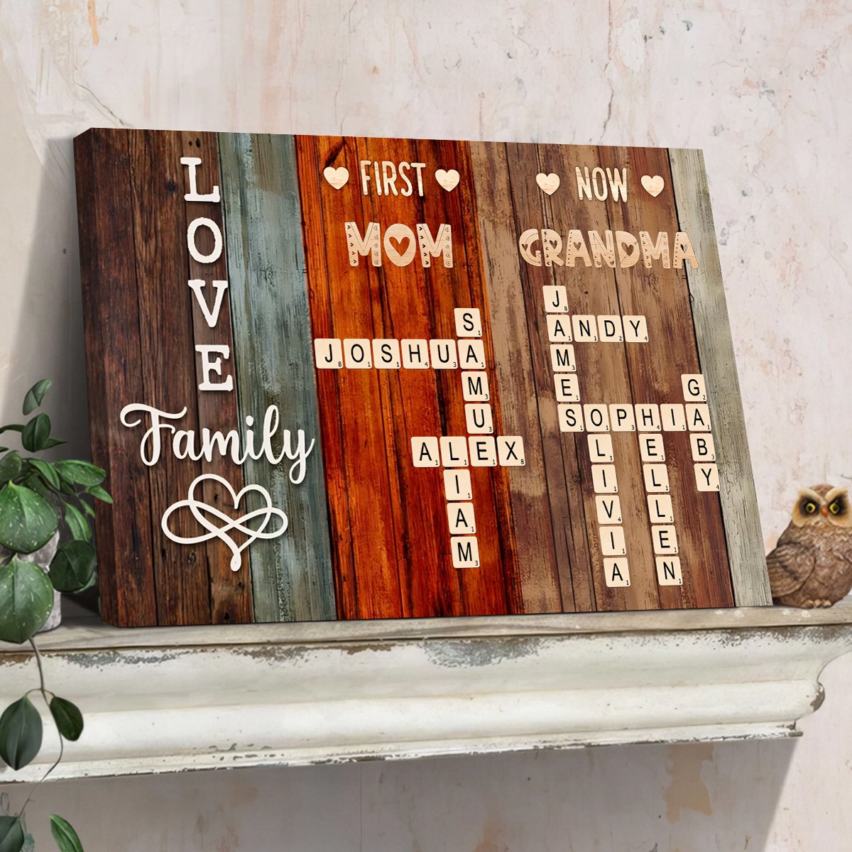 Heartfelt Custom 'First Mom Now Grandma' Scrabble Canvas / Poster for Nana