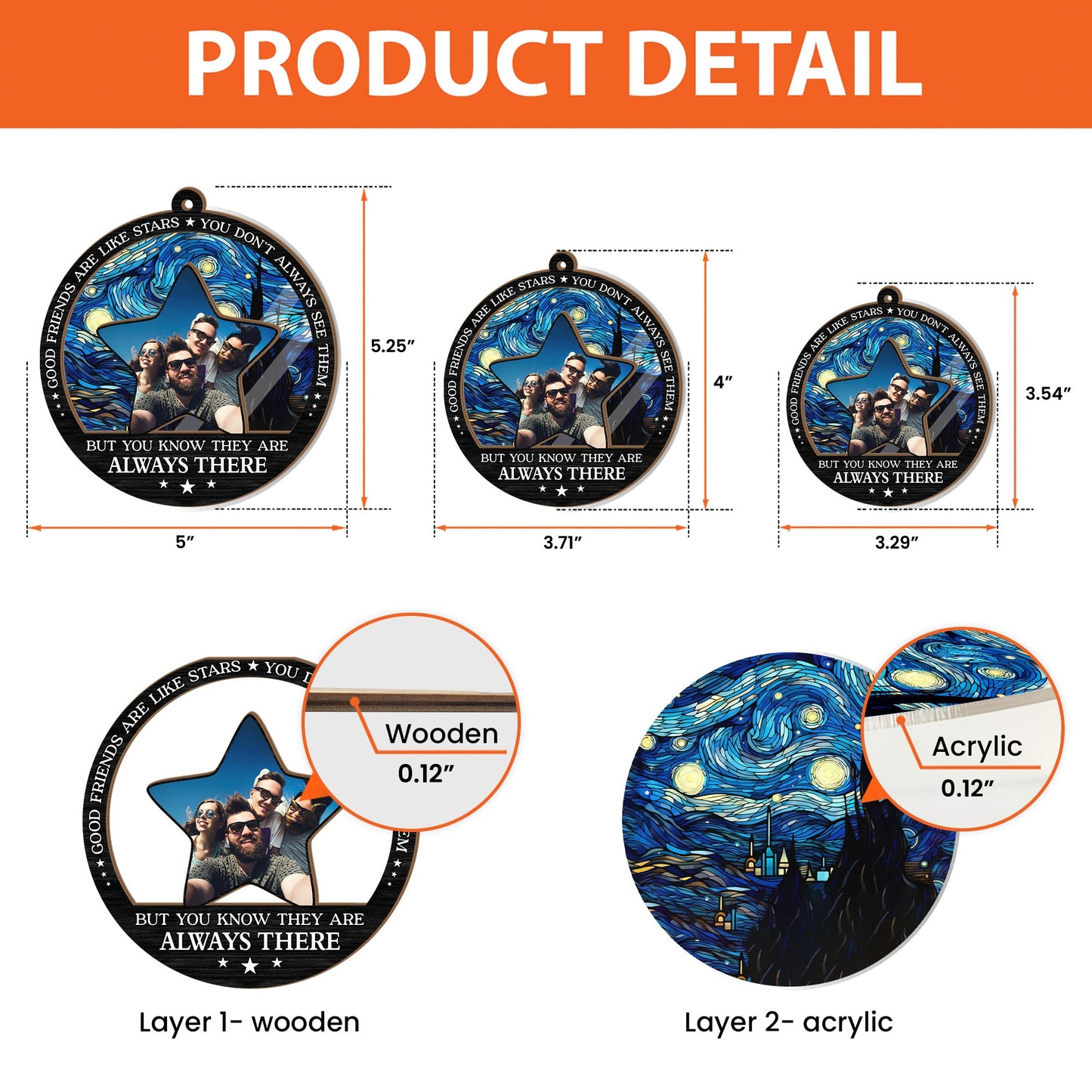 Personalized Photo Suncatcher Ornament for Best Friends - "Good Friends Are Like Stars"