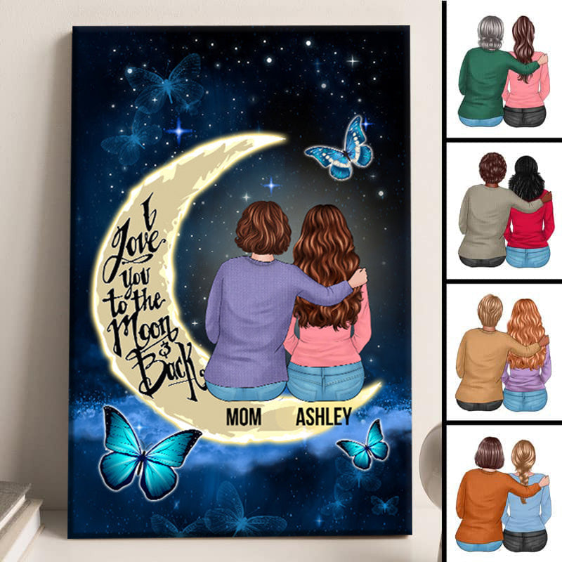 Personalized Mom & Daughter "Moon & Back" Canvas Wall Art Gift