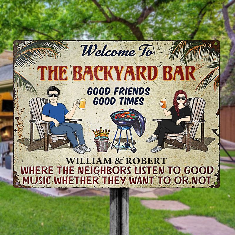 Personalized Backyard Bar Metal Sign for Couples | Good Friends, Good Times