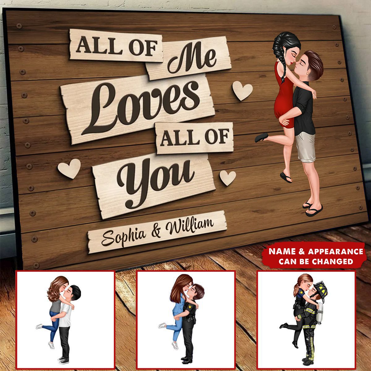 Personalized Couple Canvas: 'All of Me Loves All of You' Custom Appearance Art