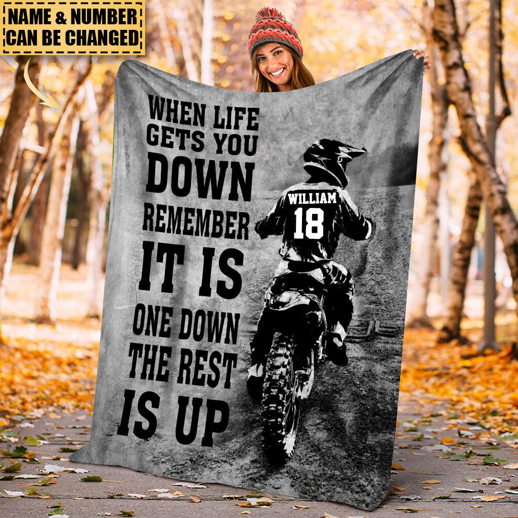 Personalized Motocross Blanket: 'One Down, Rest Is Up' Motivation
