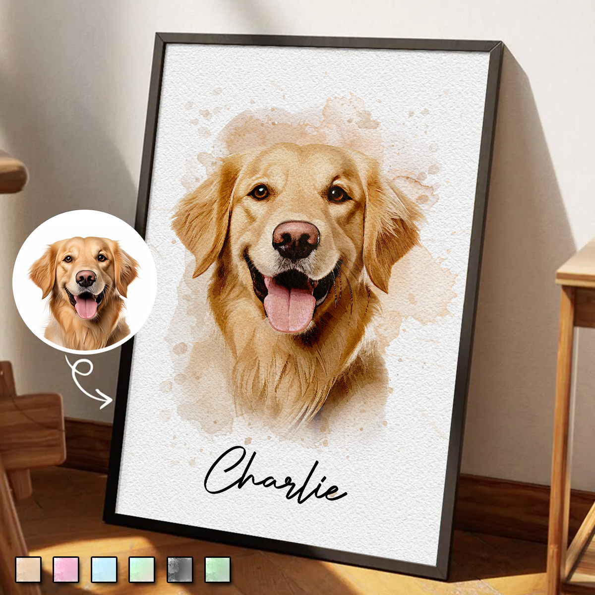 Watercolor Pet From Photo - Personalized Customized Canvas/poster