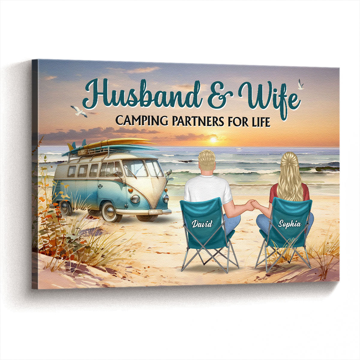 Custom Personalized Camping Couple Canvas Art: "Husband & Wife Camping Partners"