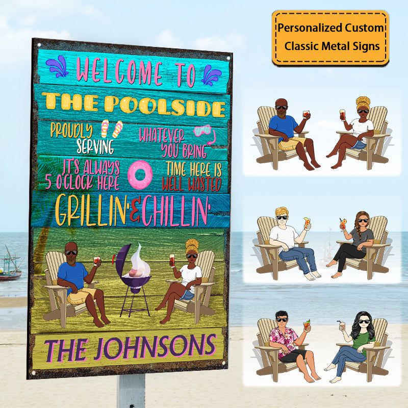 Personalized 'Grillin' & Chillin'' Metal Sign - Custom Dock & Patio Decor