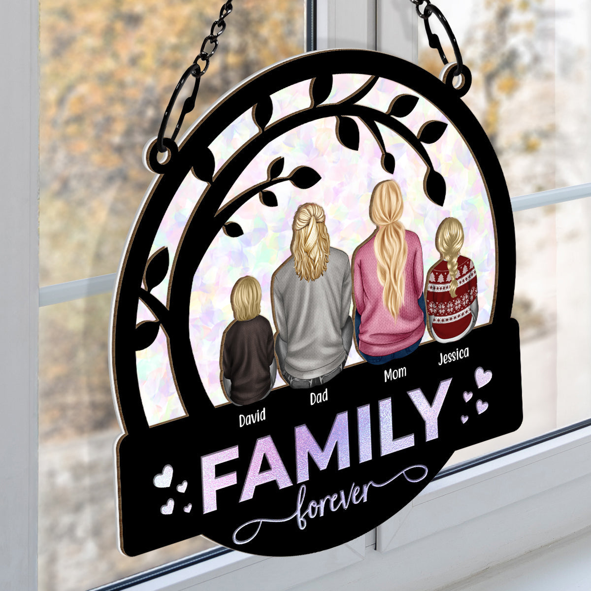 Personalized 'Family Forever' Suncatcher Ornament - Family Christmas Gift
