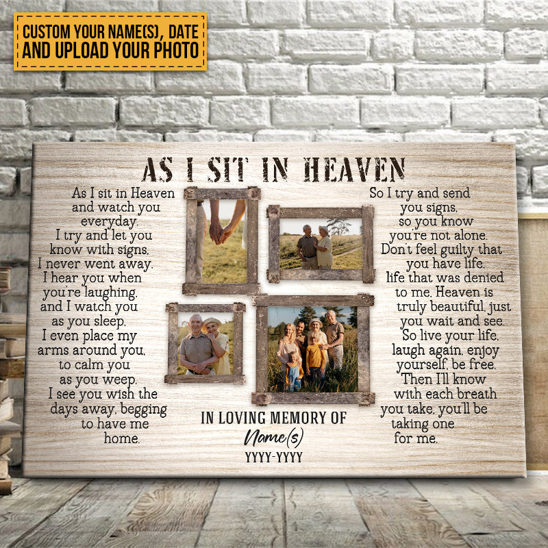 Personalized 'As I Sit In Heaven' Photo Memorial For Loved One Canvas Gift for Loss