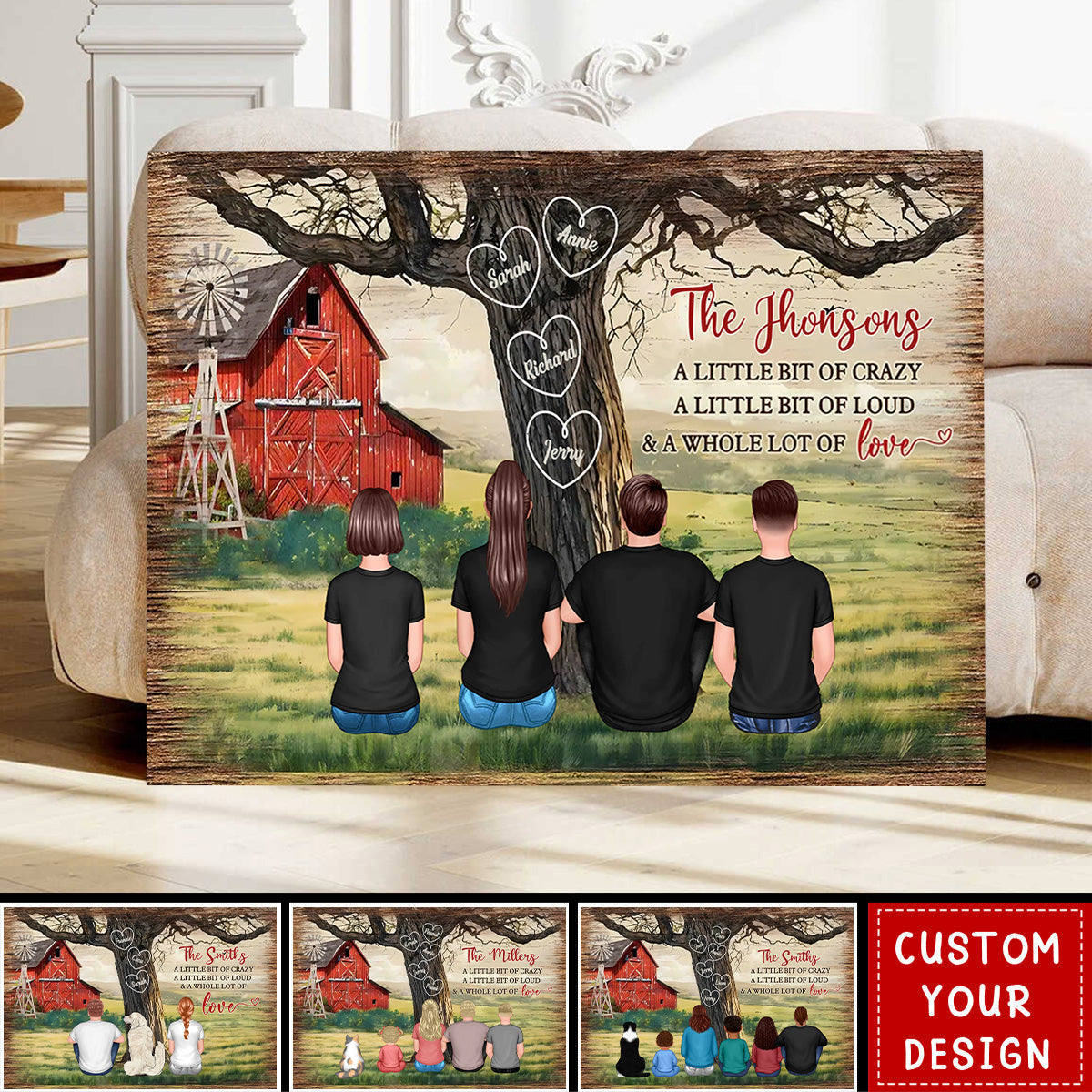 Personalized Family Tree Canvas: 'Crazy, Loud & Love' Wall Art Gift