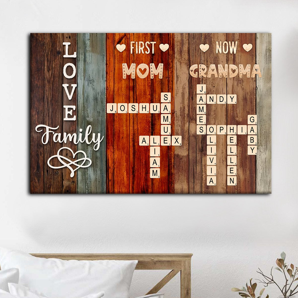 Heartfelt Custom 'First Mom Now Grandma' Scrabble Canvas / Poster for Nana