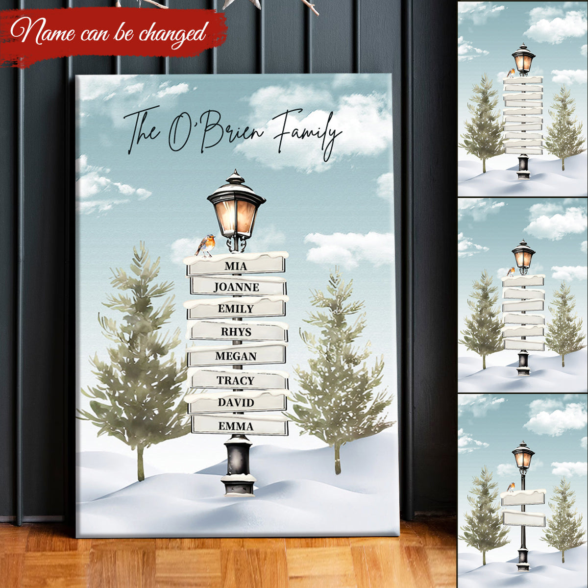 Personalized Family Christmas Tree Signpost Canvas - Custom Wall Art