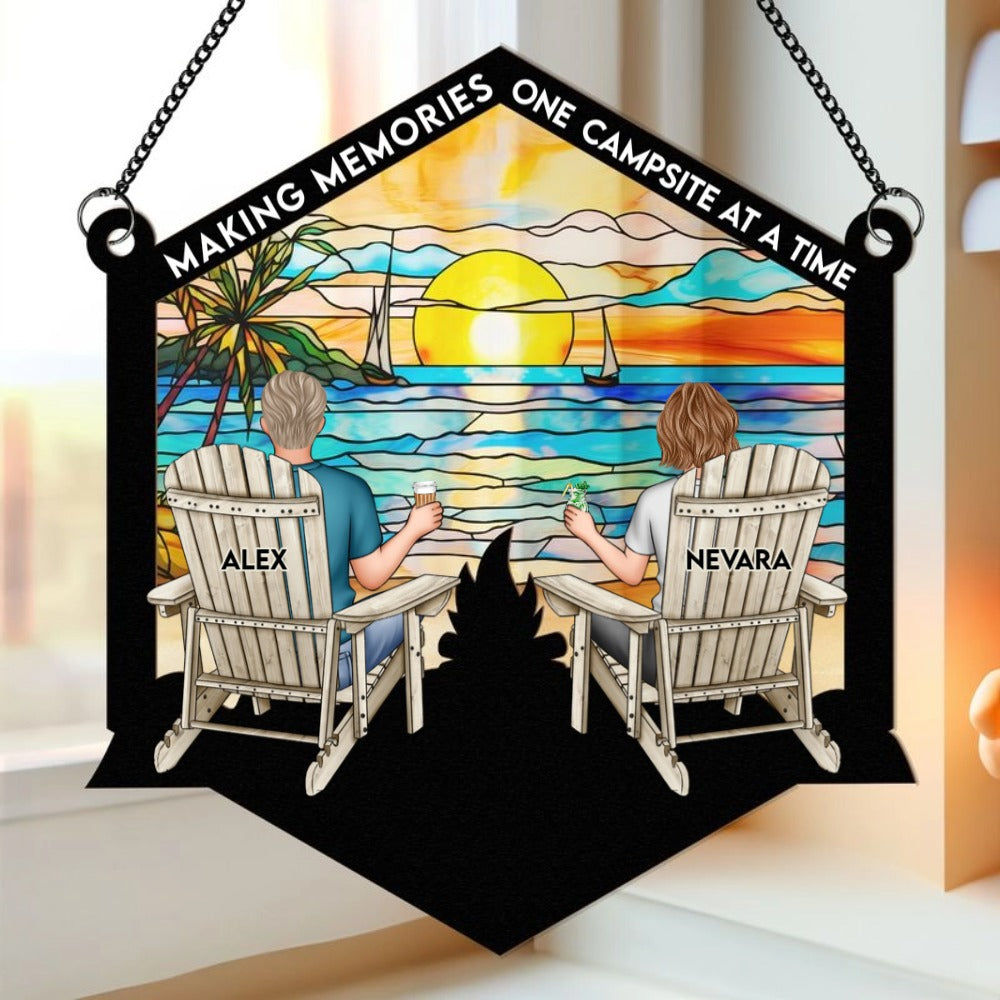 Personalized Camping Suncatcher for Couples & Dog Lovers - Making Memories