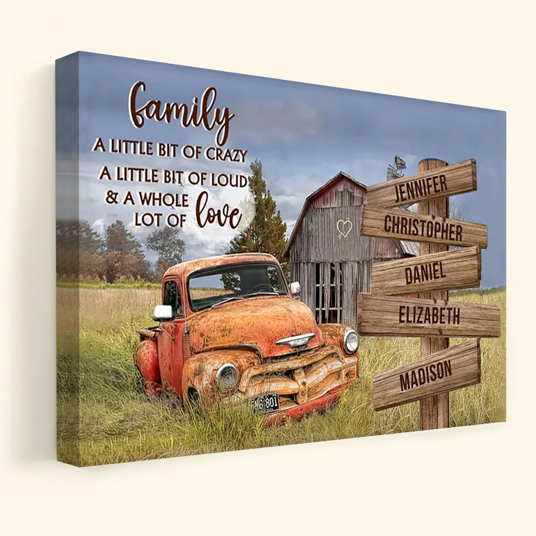 Personalized Family Rustic Canvas / Poster: "Crazy, Loud & A Whole Lot of Love"