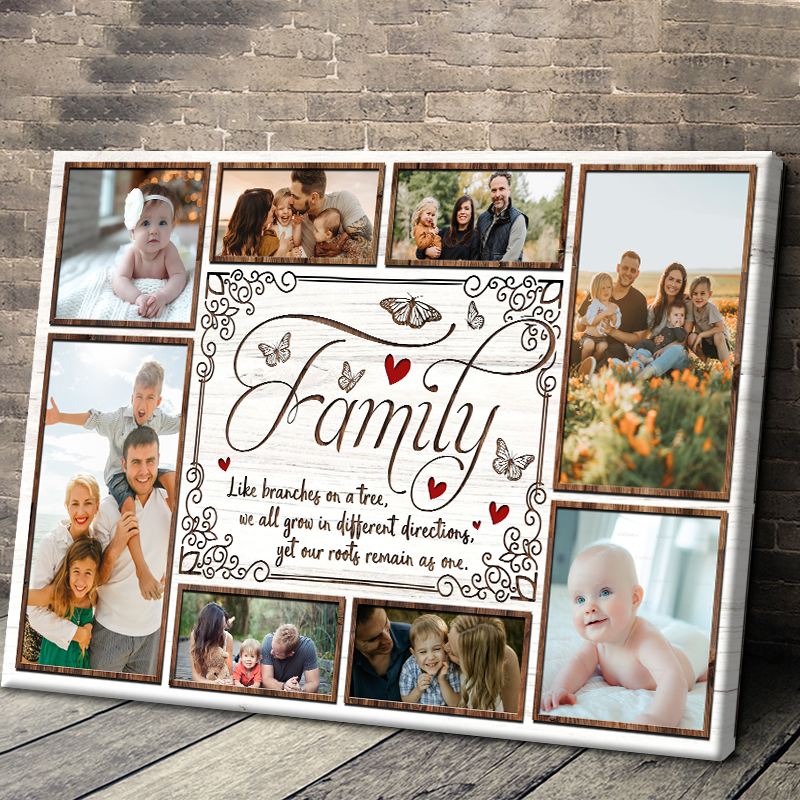 Custom Family Photo Tree Canvas - 'Our Roots Remain As One' Sentimental Gift