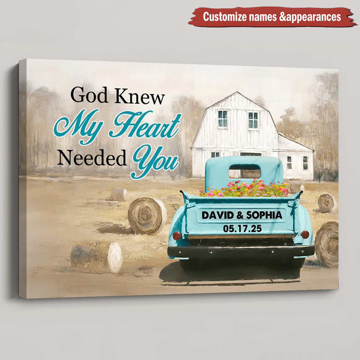 Personalized Canvas for Couples: 'God Knew My Heart Needed You' Anniversary Gift