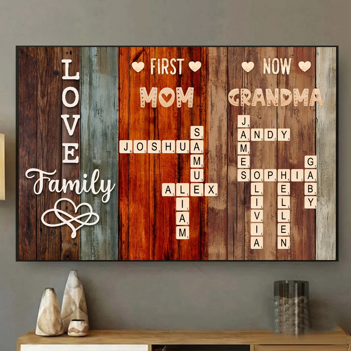 Heartfelt Custom 'First Mom Now Grandma' Scrabble Canvas / Poster for Nana