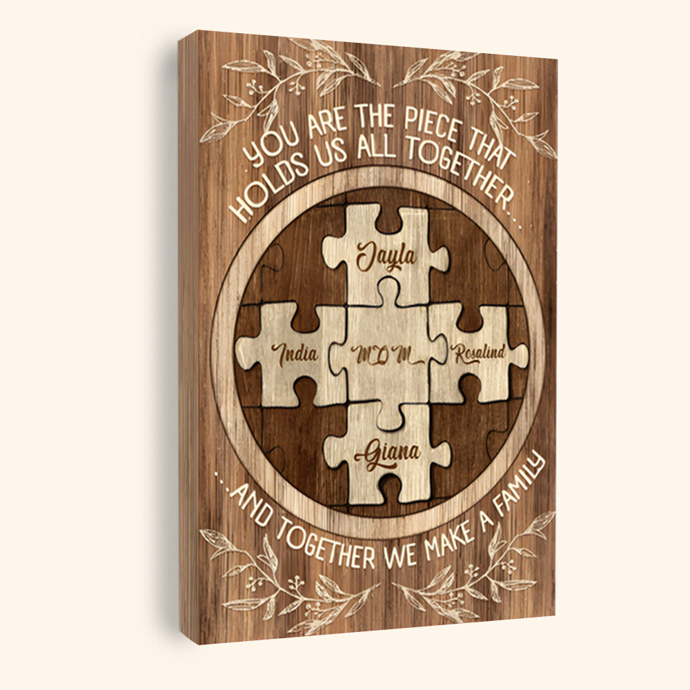 Personalized Family Puzzle Canvas - "Holds Us All Together" Gift for Mom
