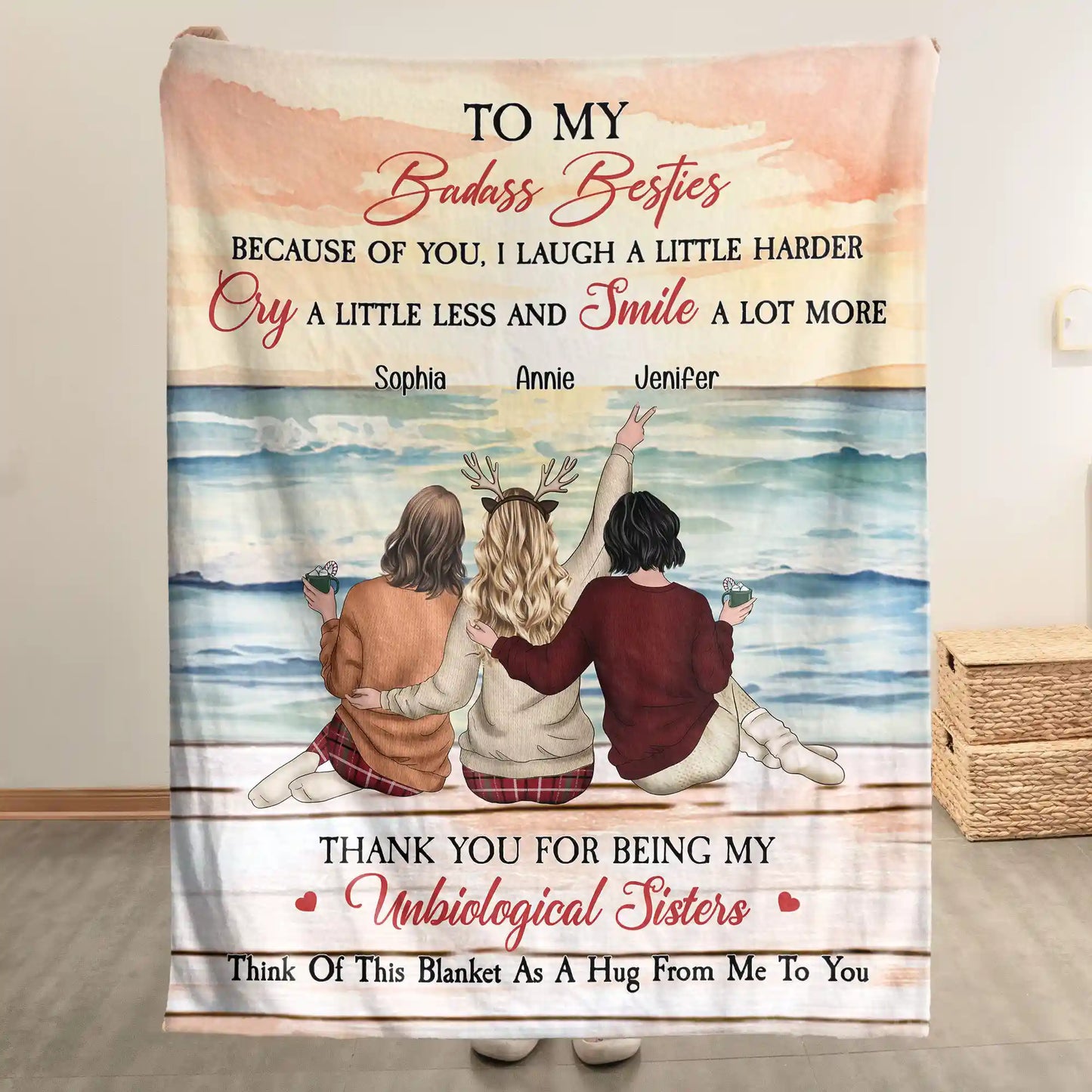 Custom 'Unbiological Sister' Blanket - Bestie Friendship Gift with Names
