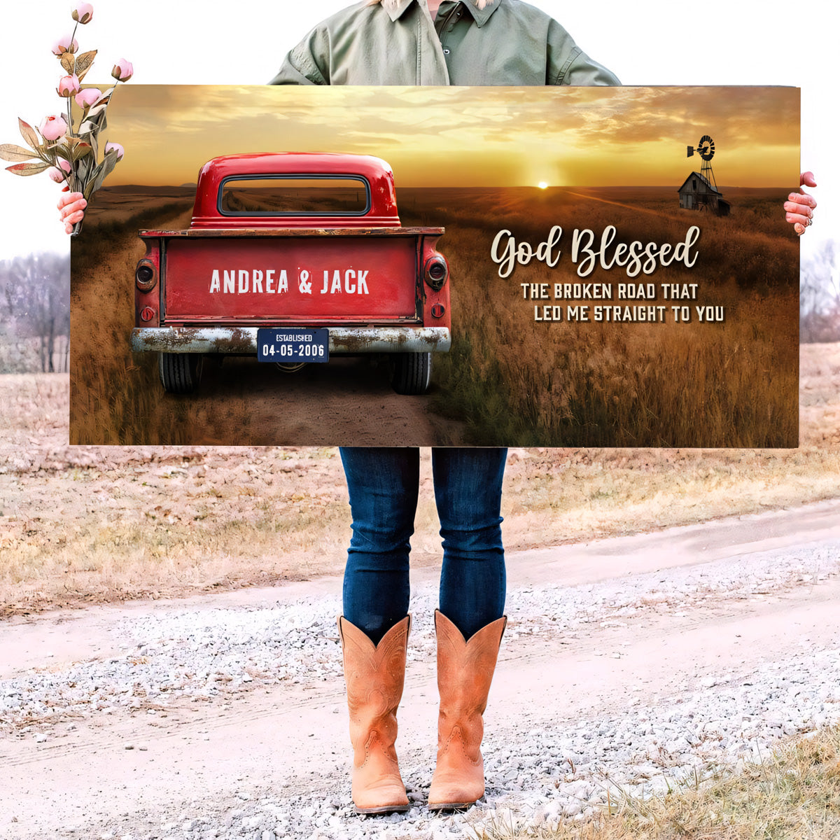 Personalized Couples Canvas: God Blessed The Broken Road That Led Me Straight To You
