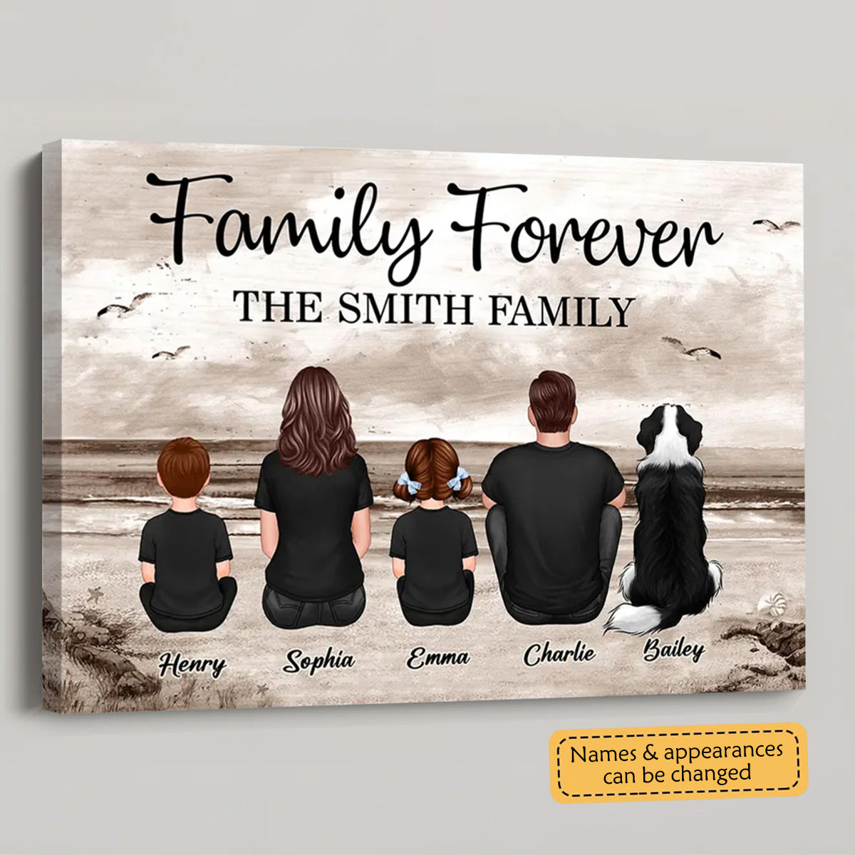 Custom "Family Forever" Beach Portrait Canvas Gift for Family & Parents