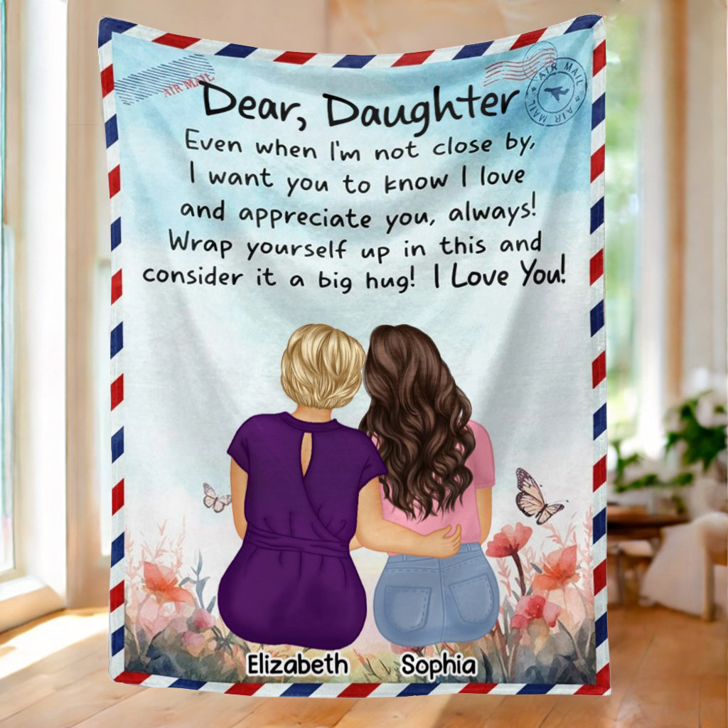 Personalized Mom Daughter Blanket: 'Even When I'm Not Close By, Consider it a Hug'