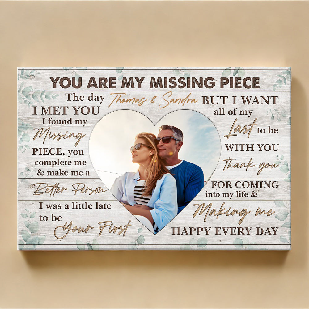 Custom Photo Canvas for Couples: 'You Are My Missing Piece' Gift