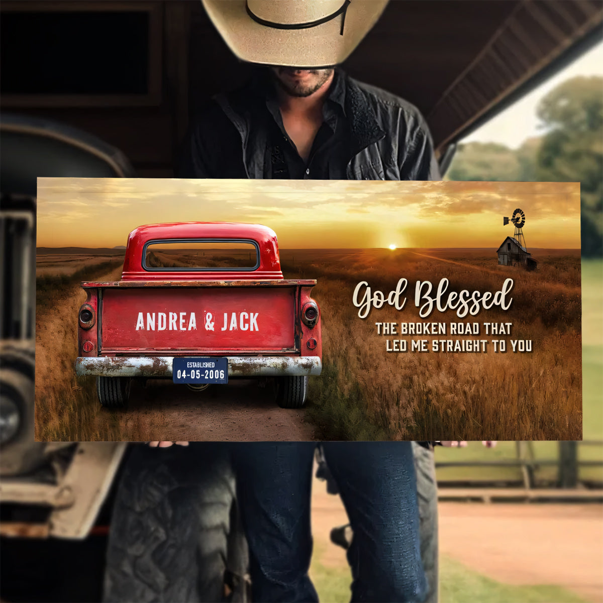 Personalized Couples Canvas: God Blessed The Broken Road That Led Me Straight To You