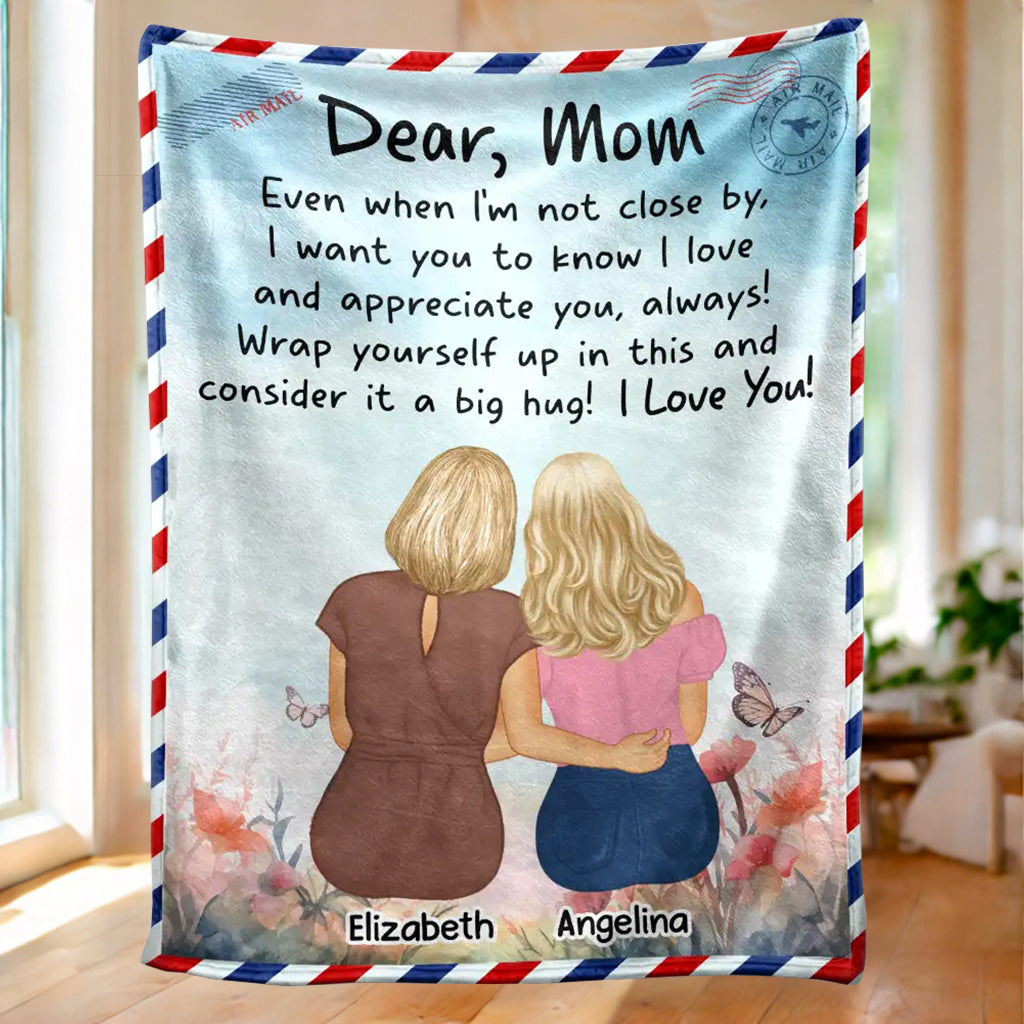 Personalized Mom Daughter Blanket: 'Even When I'm Not Close By, Consider it a Hug'
