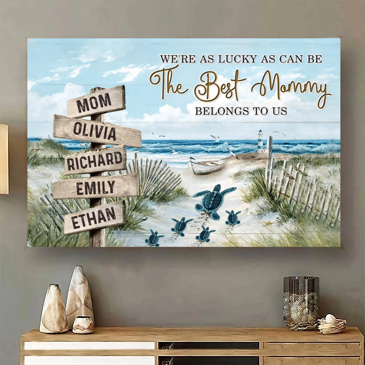 Personalized 'Best Mommy Belongs To Us' Custom Beach Art Canvas / Poster