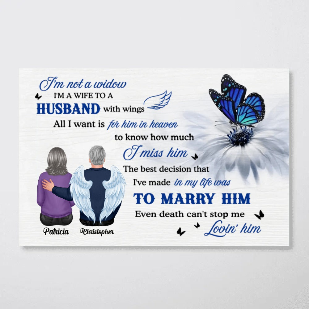 Personalized Memorial For Loved One Canvas: "I'm Not A Widow" Husband with Wings Art