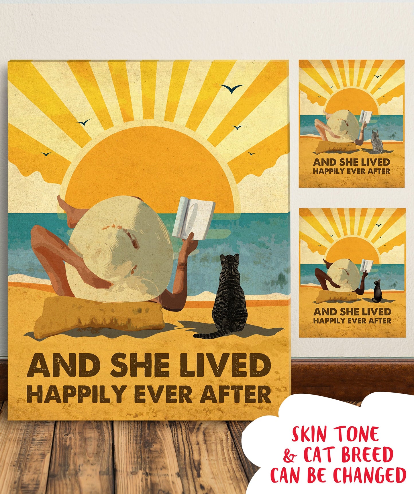 Personalized 'Happily Ever After' Cat Lover Canvas - Custom Beach & Book Art