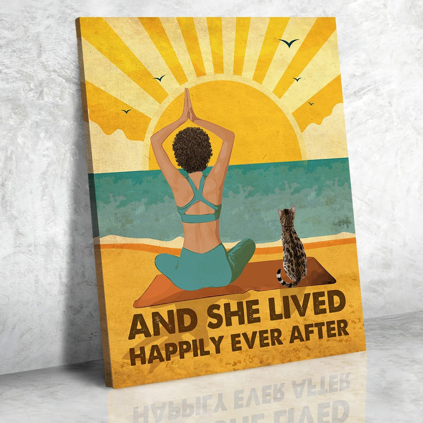 Personalized Cat Yoga Canvas: "Happily Ever After" Wall Art for Her
