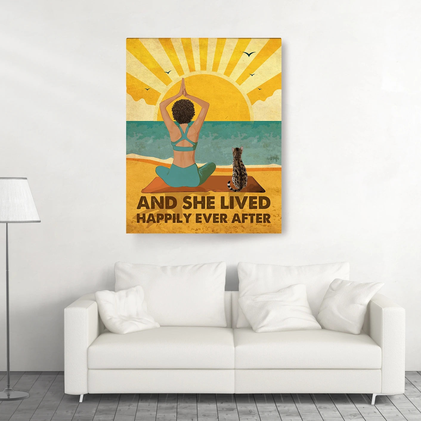 Personalized Cat Yoga Canvas: "Happily Ever After" Wall Art for Her