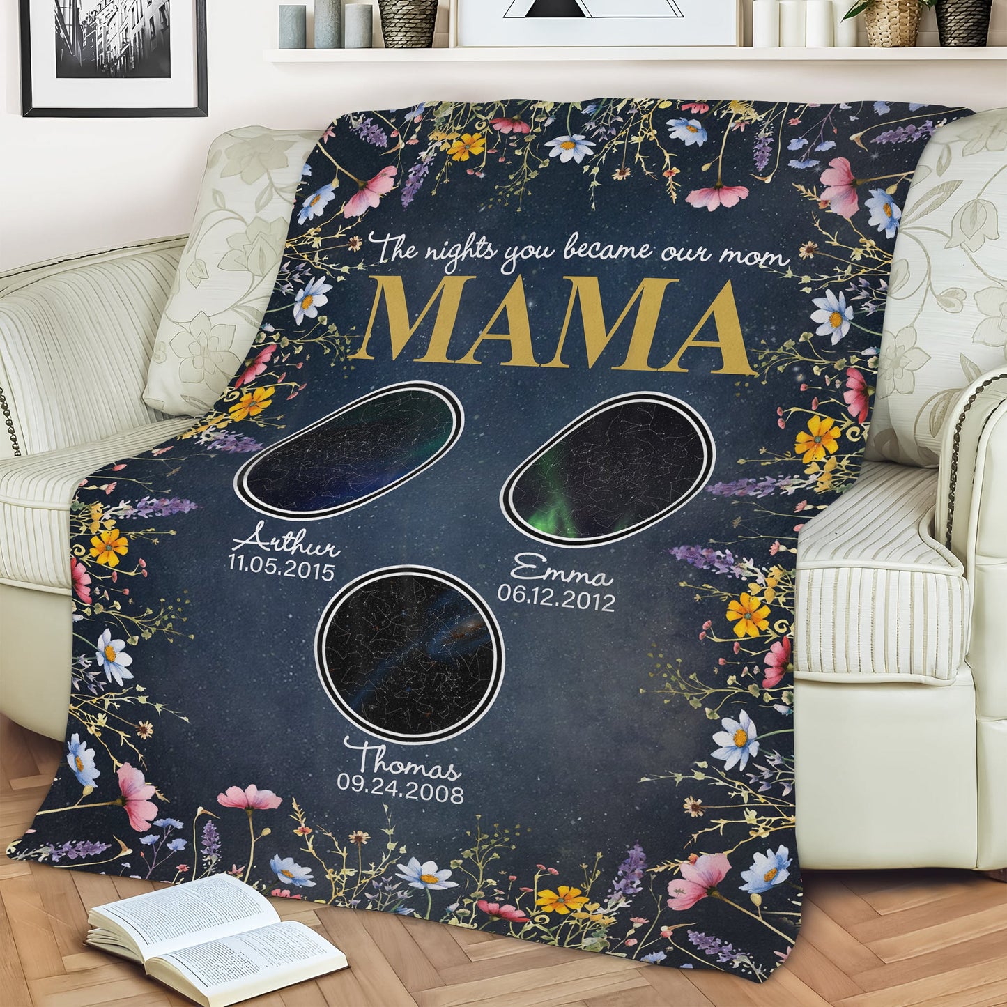 Custom Star Map Blanket for Mom & Grandma: "The Nights You Became Our Mom"