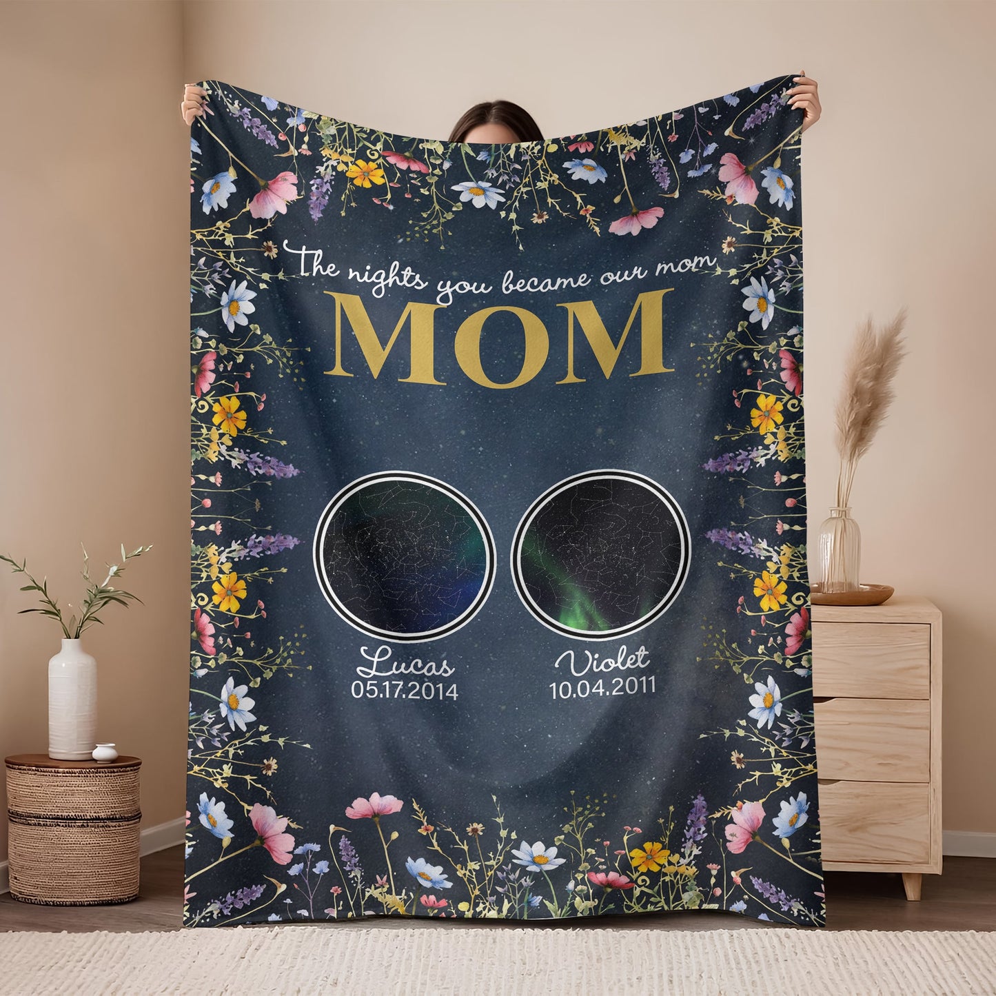 Custom Star Map Blanket for Mom & Grandma: "The Nights You Became Our Mom"
