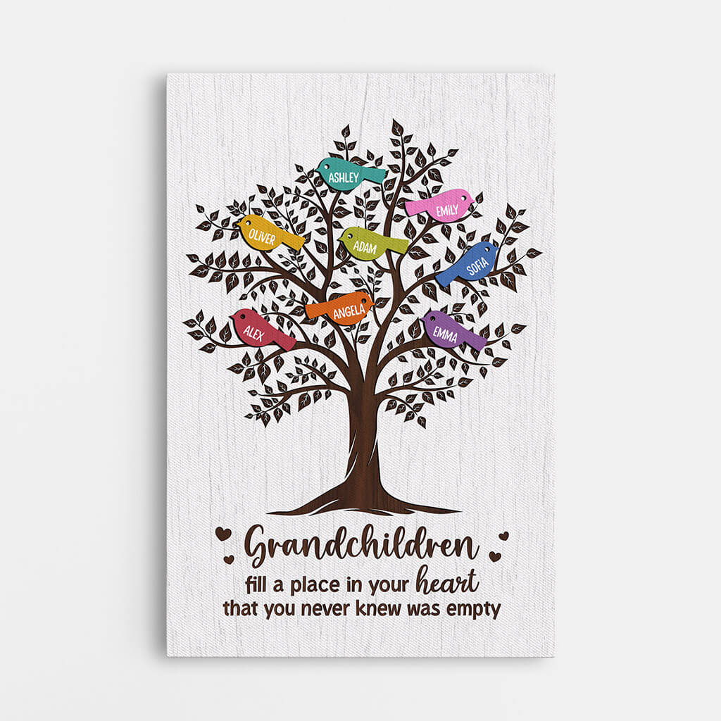 Personalized Family Tree Canvas: 'Grandchildren Fill Your Heart'
