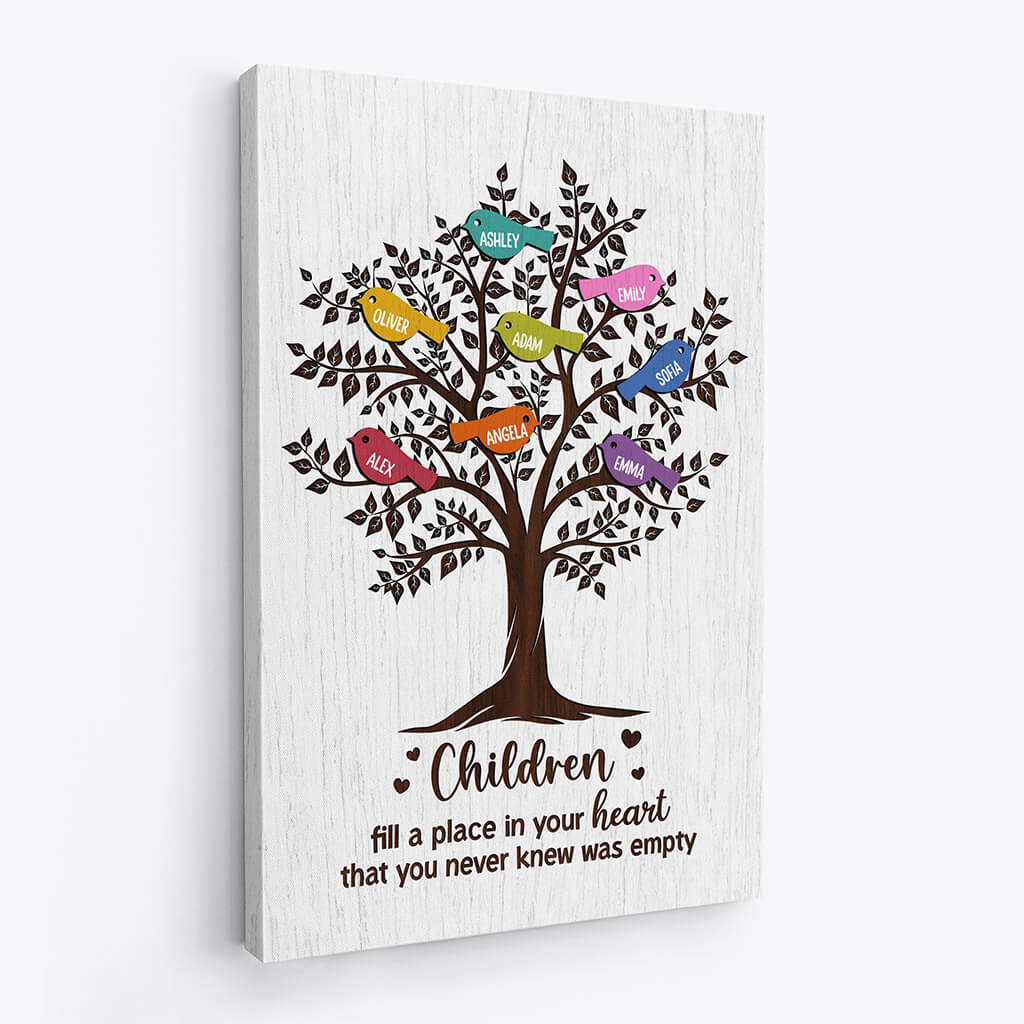Personalized Family Tree Canvas: 'Grandchildren Fill Your Heart'
