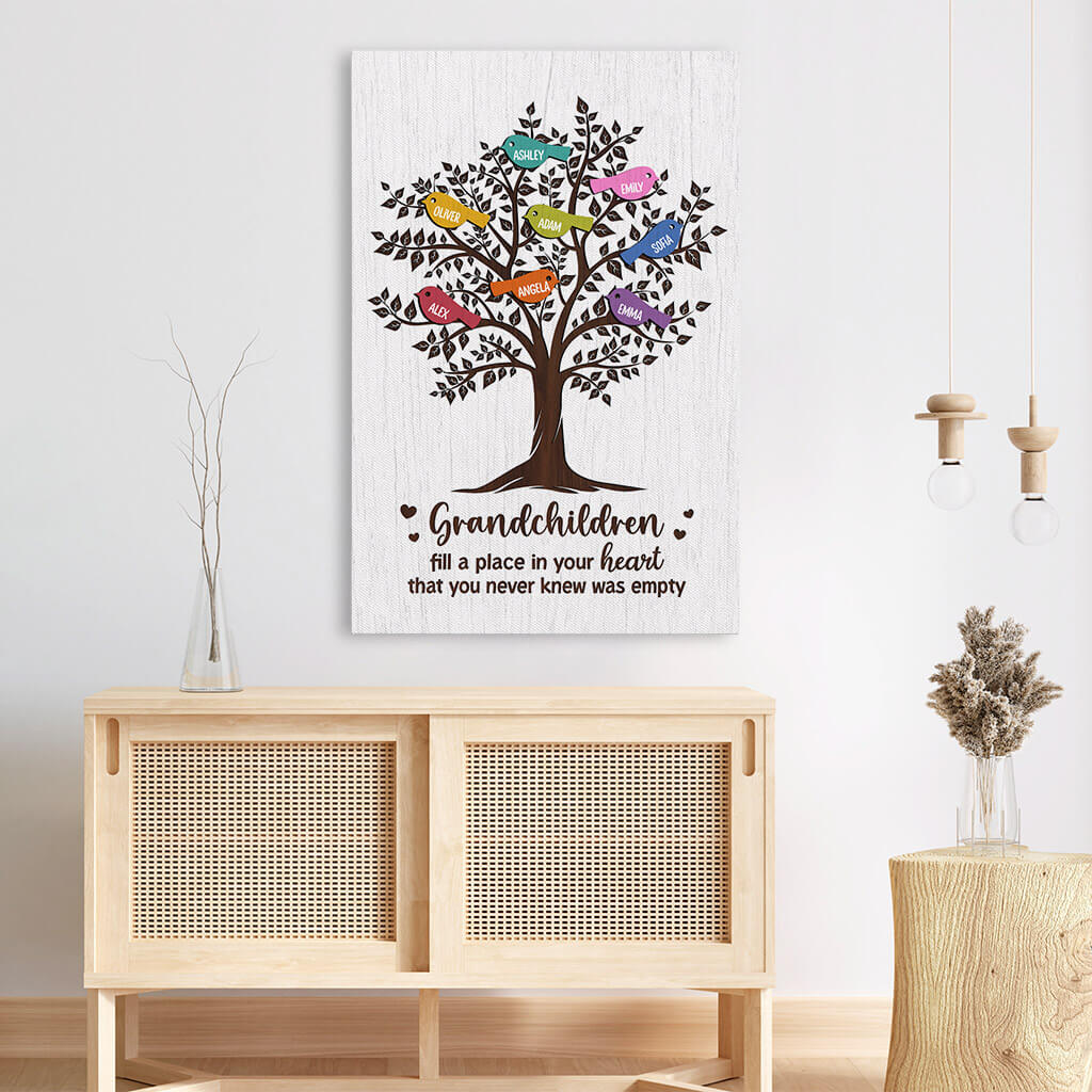 Personalized Family Tree Canvas: 'Grandchildren Fill Your Heart'