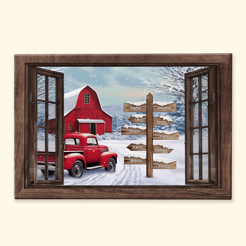 Delivering Christmas Cheer - Personalized Family Names Red Truck Farmhouse Canvas