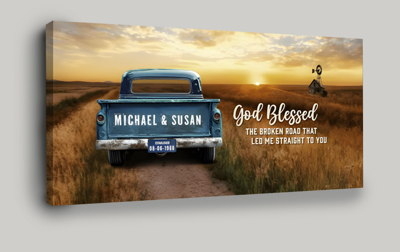 Personalized Couples Canvas: God Blessed The Broken Road That Led Me Straight To You