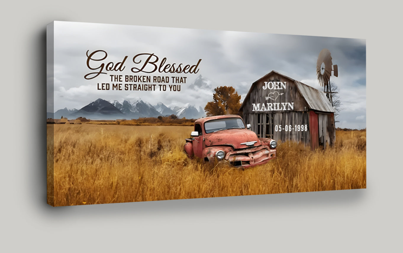 Personalized "Broken Road" Canvas | Rustic Anniversary Gift for Couples
