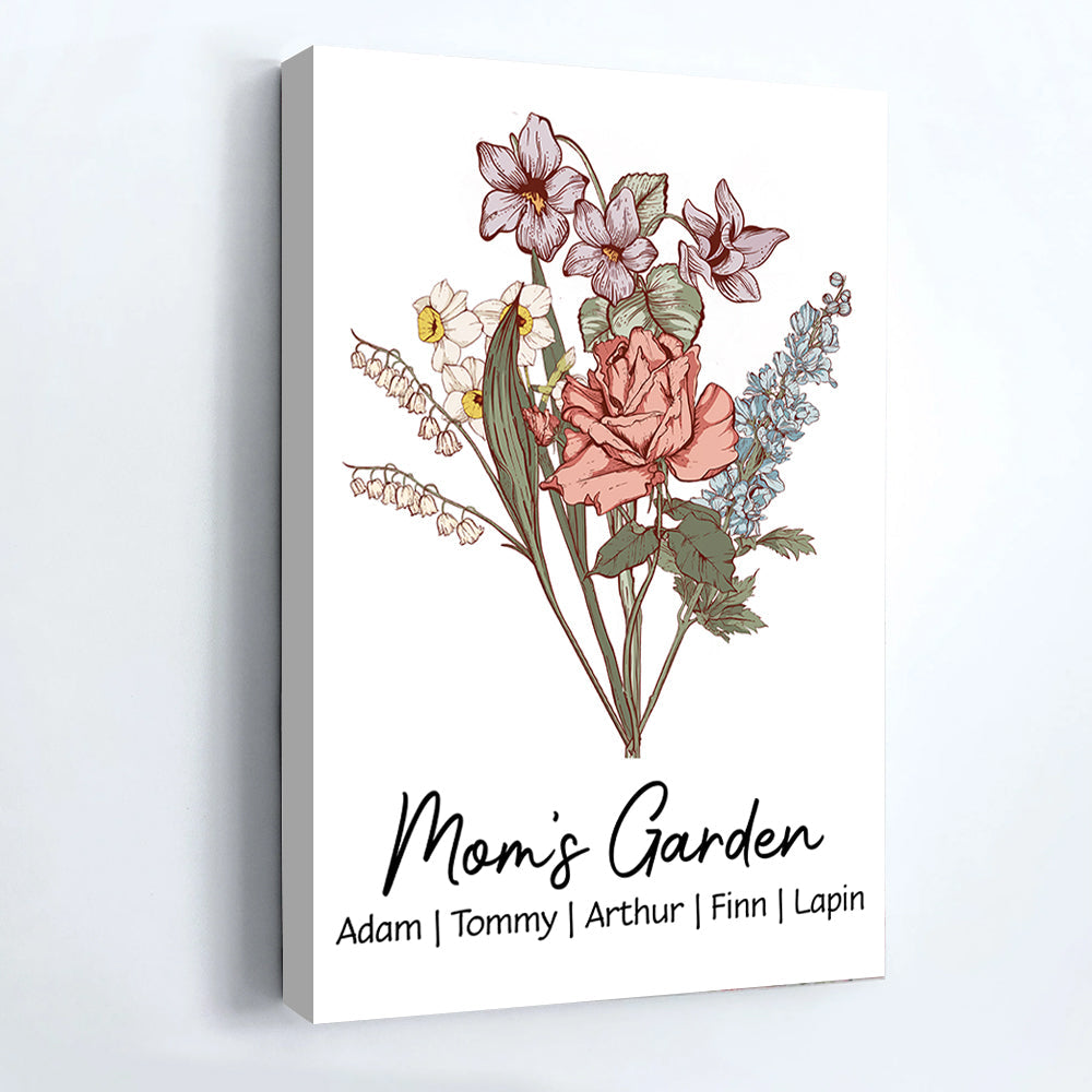 Personalized 'Mom's Garden' Birth Flower Canvas Gift for Mom & Grandma
