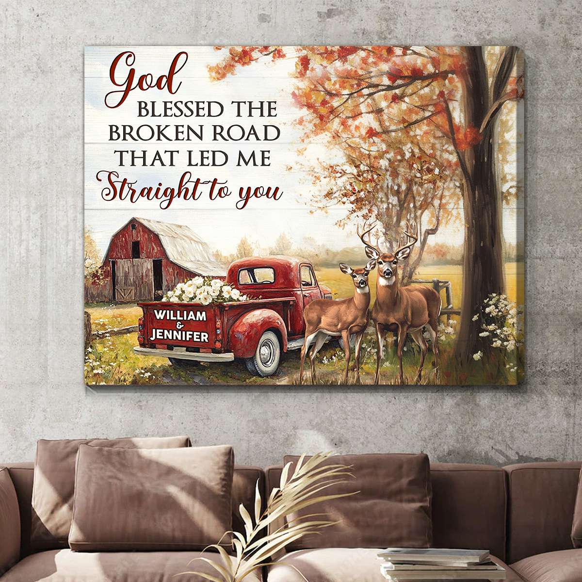 Heartfelt Personalized 'God Blessed The Broken Road' Couples Canvas Gift