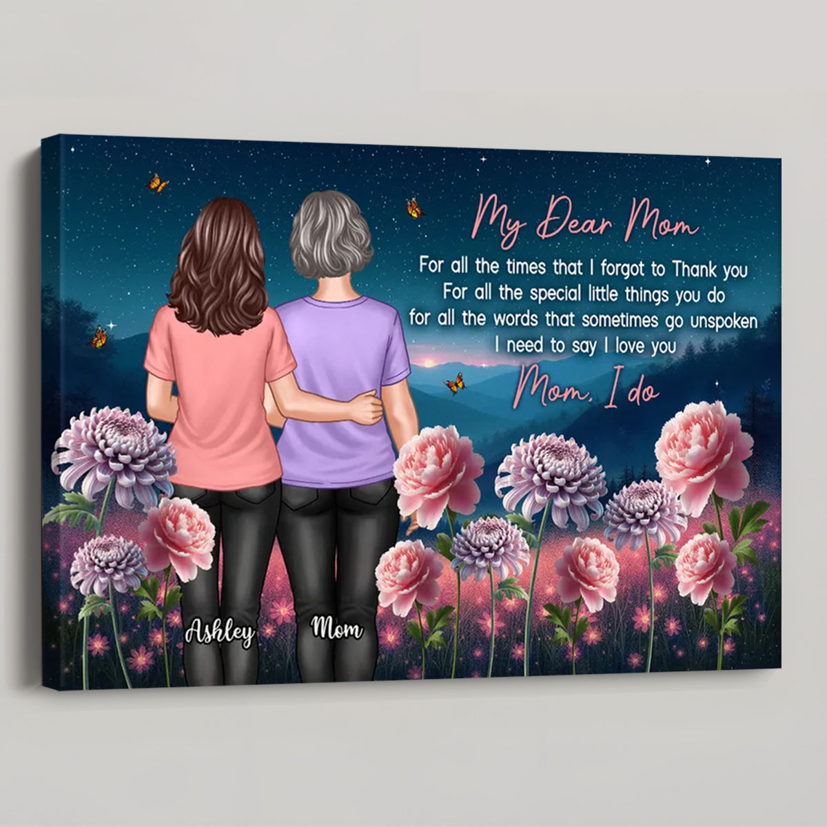 Personalized 'My Dear Mom' Canvas - Birth Flower Gift for Mother & Daughter