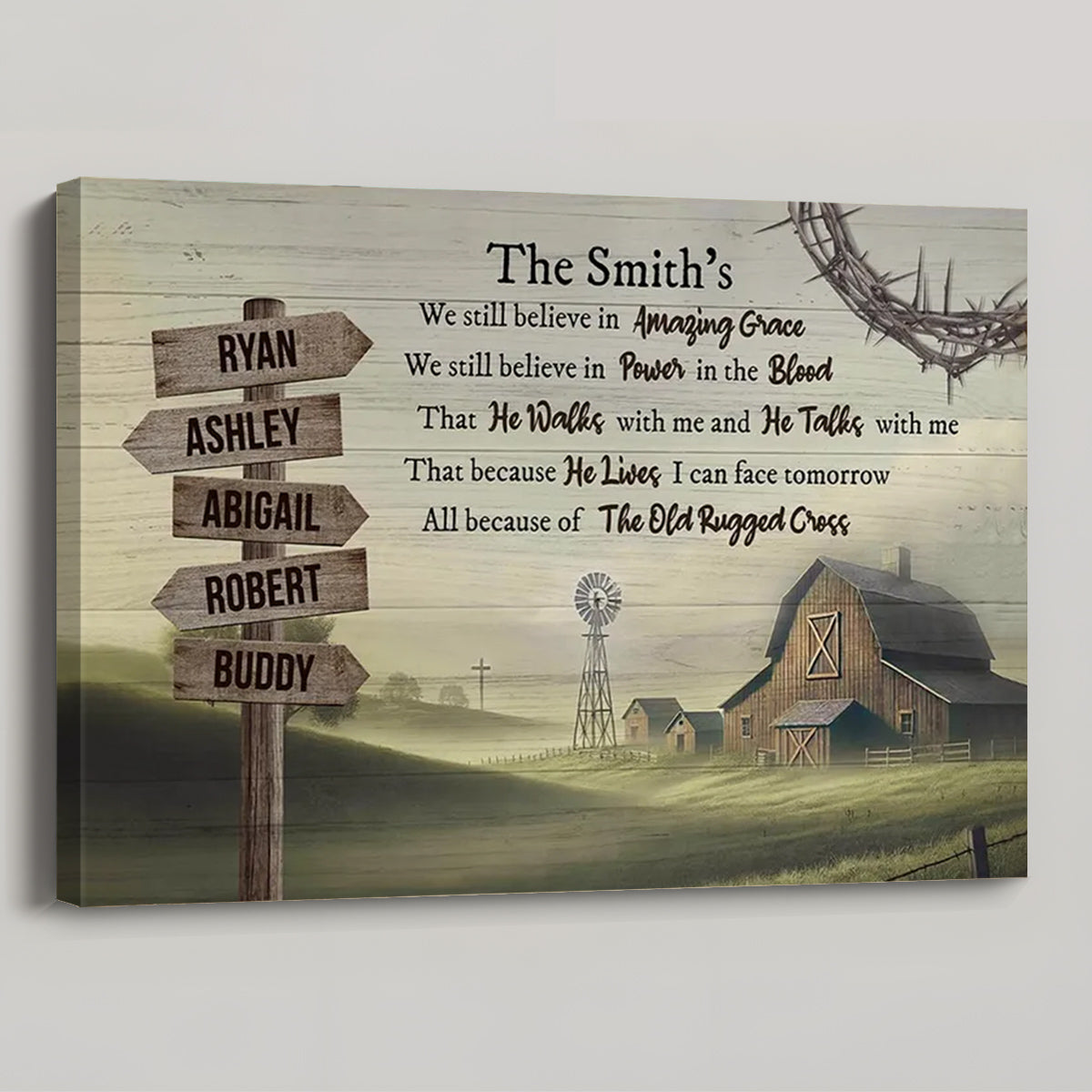 Personalized Family Name Canvas - Amazing Grace Farmhouse Wall Art