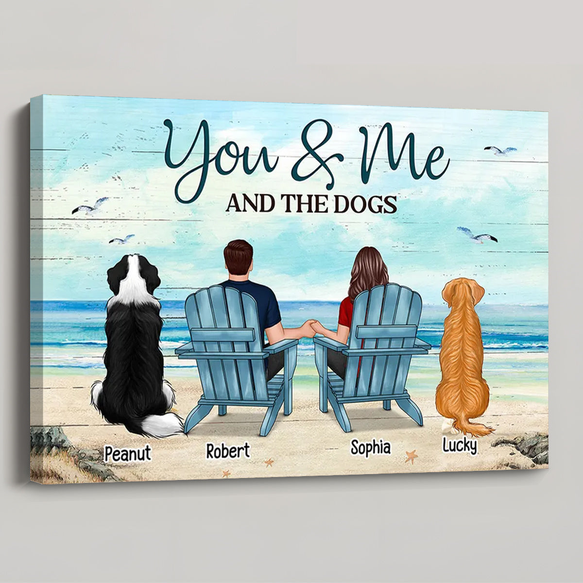 Personalized "You & Me AND THE DOGS" Beach Canvas for Couples & Dog Lovers