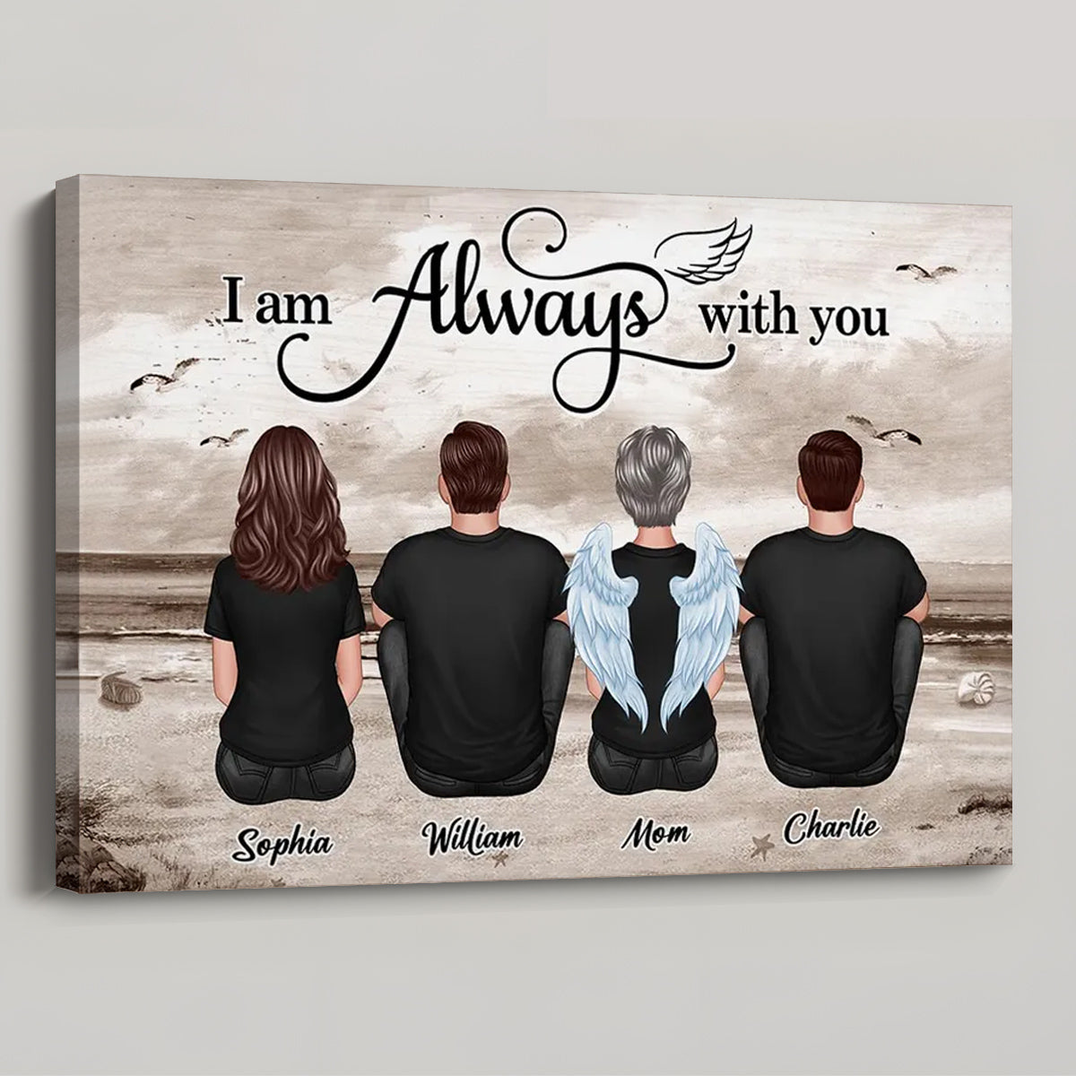 Personalized Family Memorial For Loved One Canvas / Poster: 'Always With You' Angel Wings Art