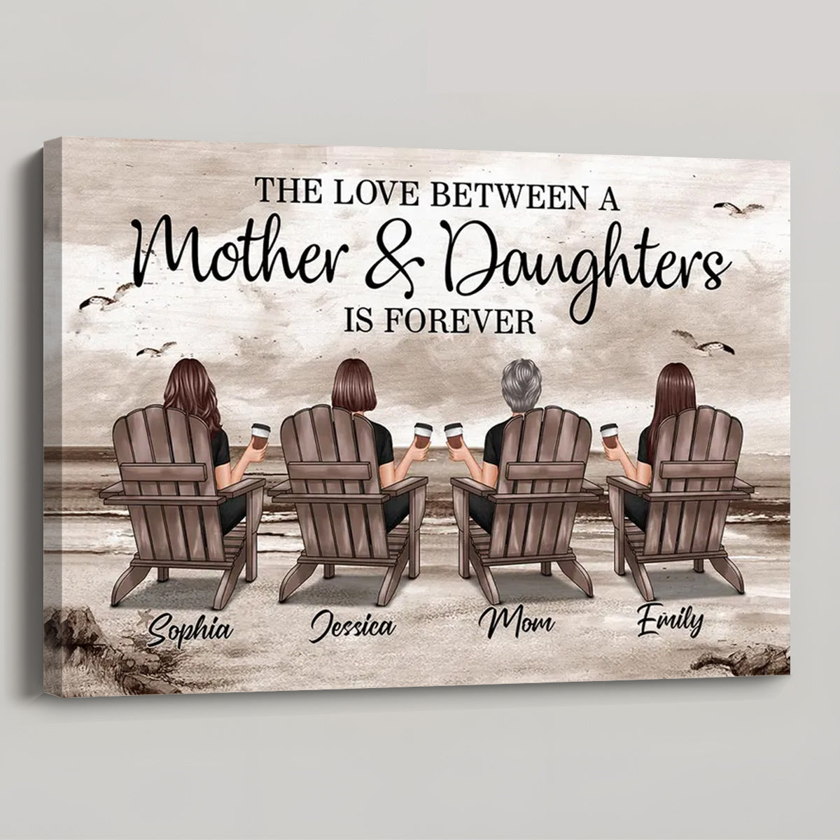 Personalized Mother Daughters Canvas: "Love is Forever" Beach Wall Art Gift