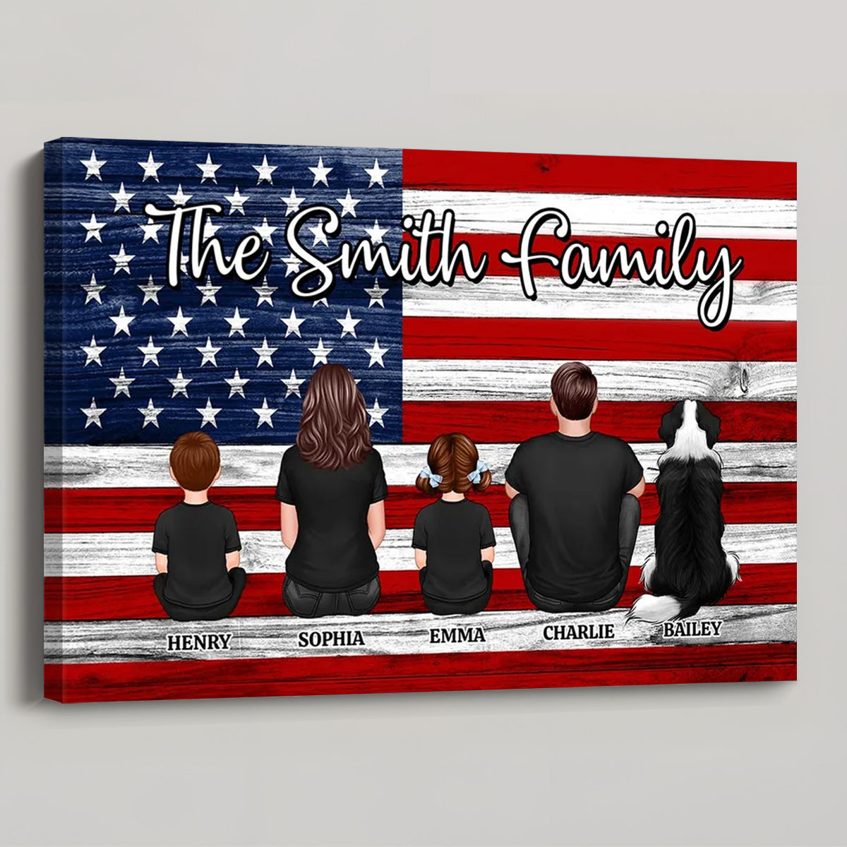 Personalized Family Name Patriotic Canvas Wall Art for Dad, Mom & Dog Lovers